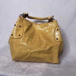 Womens Yellow Croc Embossed Satchel Shoulder Bag